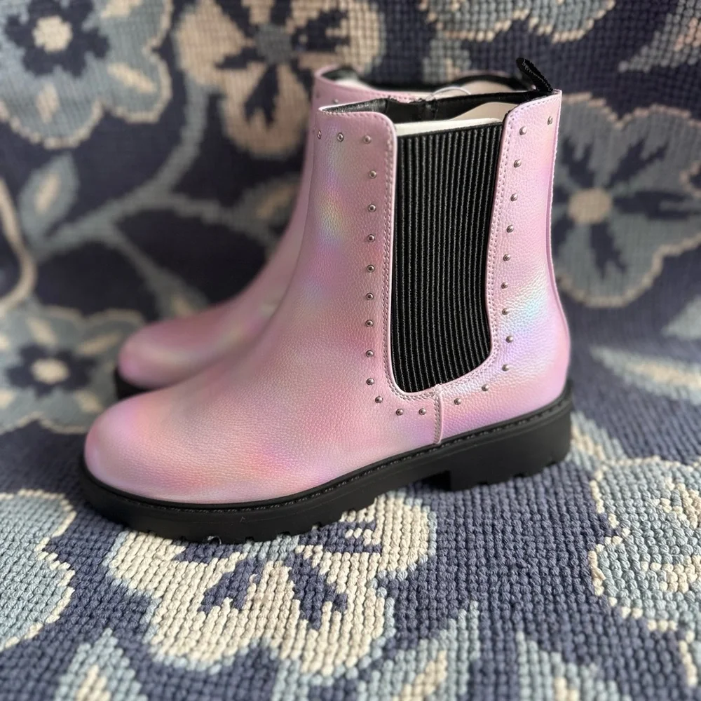 🌸 Sonoma Girls Dazzle Pink Iridescent Chelsea Boots Size 5 NWT